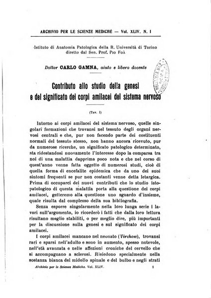 Archivio per le scienze mediche