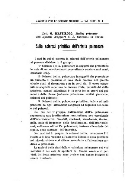 Archivio per le scienze mediche