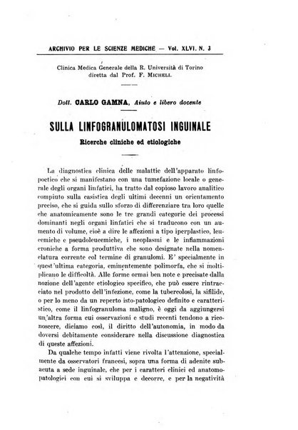 Archivio per le scienze mediche