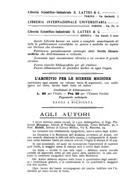 Archivio per le scienze mediche