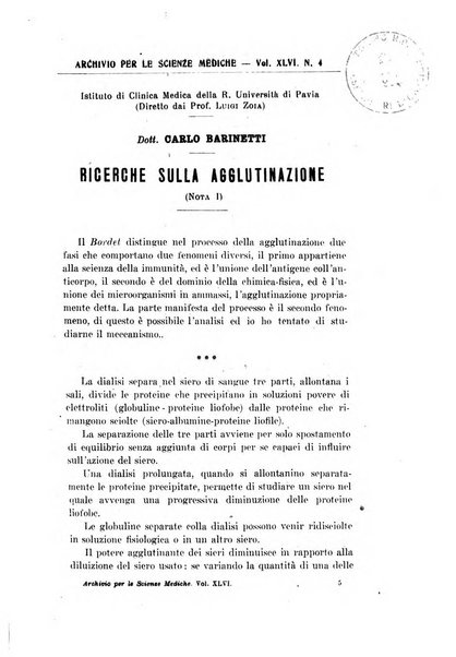 Archivio per le scienze mediche