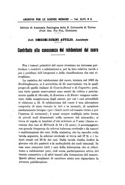 Archivio per le scienze mediche