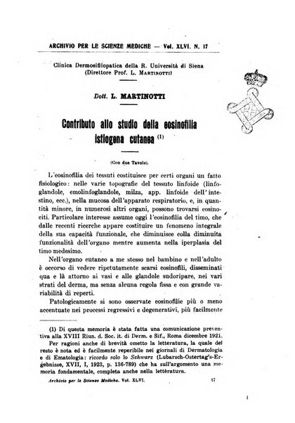 Archivio per le scienze mediche