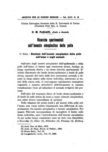 Archivio per le scienze mediche