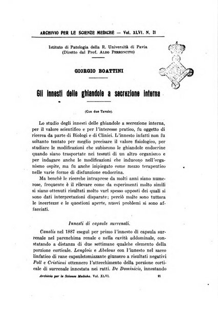 Archivio per le scienze mediche