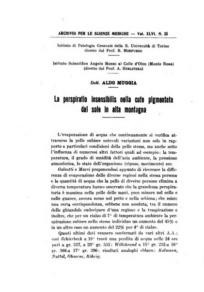 Archivio per le scienze mediche