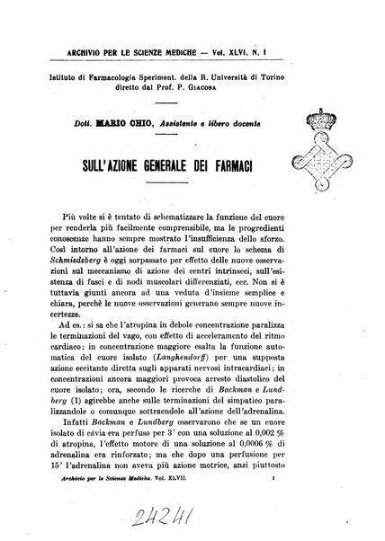 Archivio per le scienze mediche