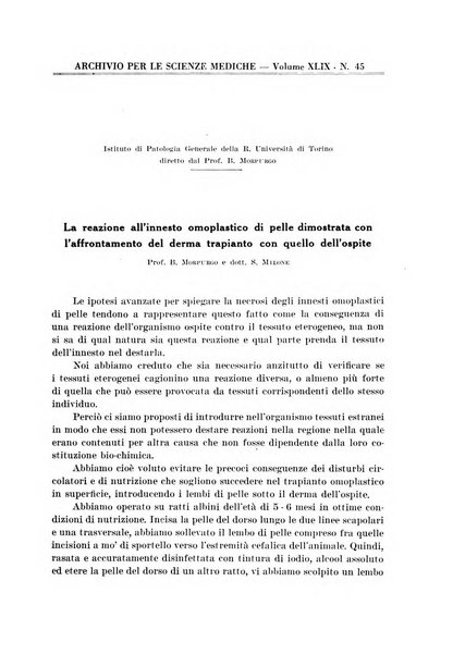 Archivio per le scienze mediche