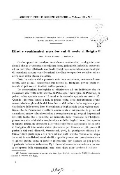 Archivio per le scienze mediche