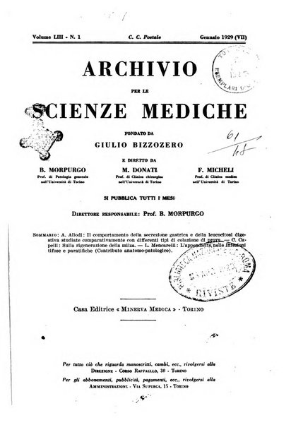 Archivio per le scienze mediche