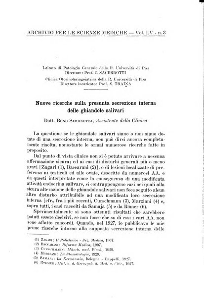 Archivio per le scienze mediche