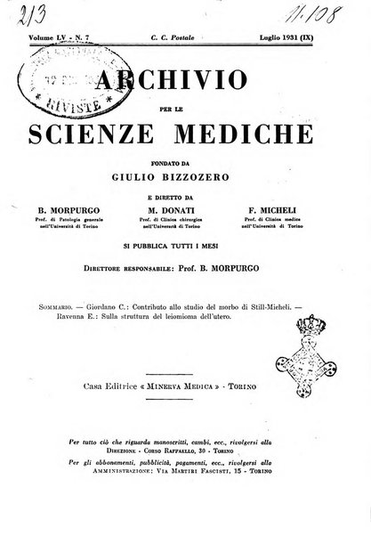 Archivio per le scienze mediche