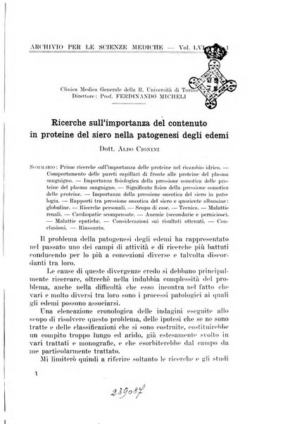 Archivio per le scienze mediche