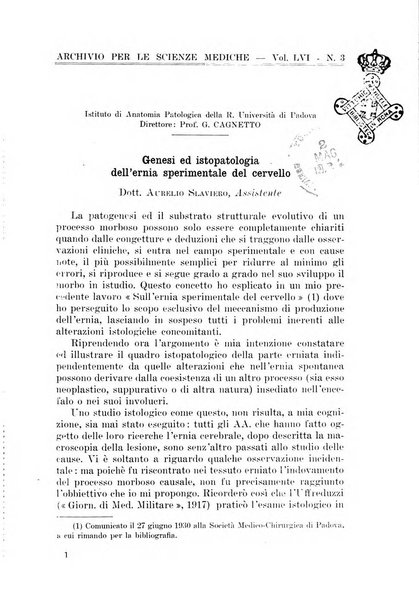 Archivio per le scienze mediche