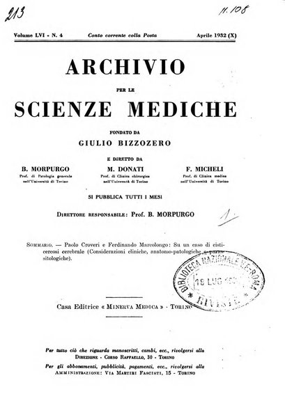 Archivio per le scienze mediche