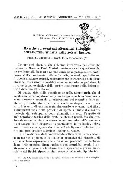 Archivio per le scienze mediche