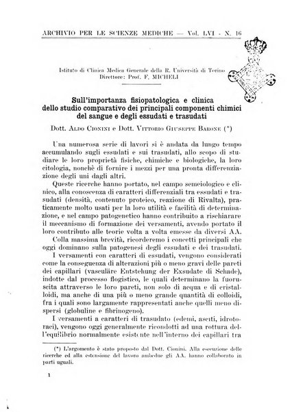 Archivio per le scienze mediche