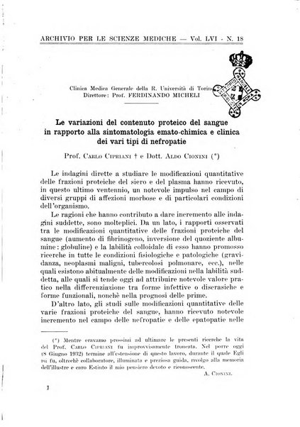 Archivio per le scienze mediche