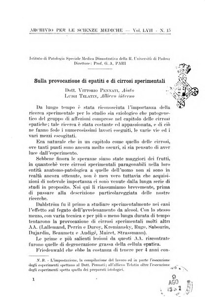 Archivio per le scienze mediche