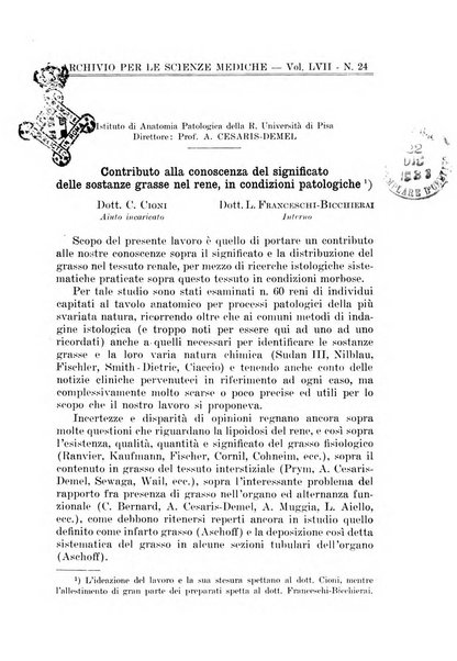 Archivio per le scienze mediche