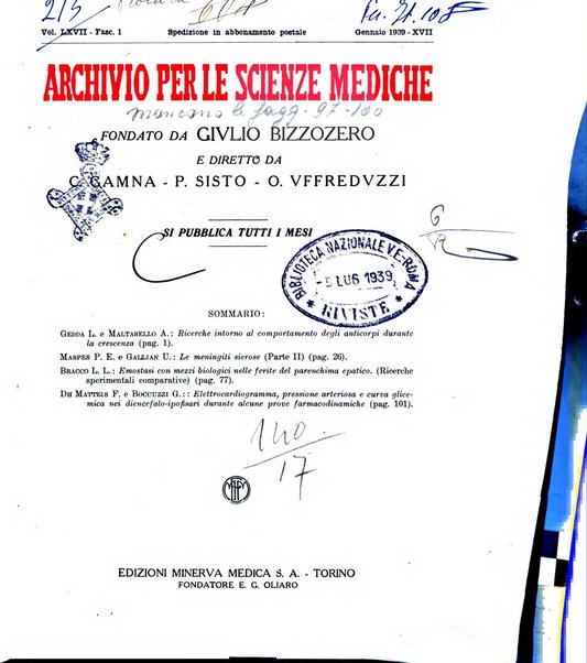 Archivio per le scienze mediche