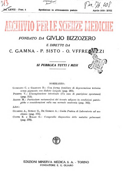 Archivio per le scienze mediche