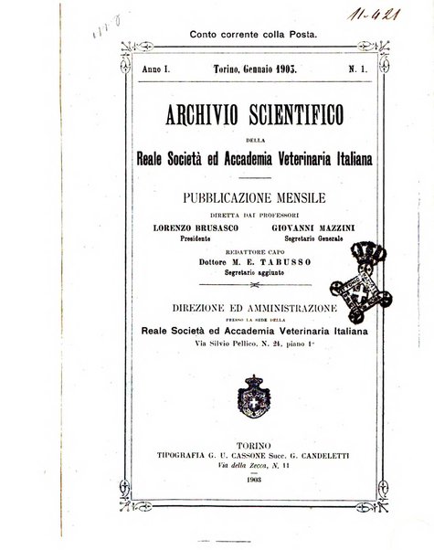 Archivio scientifico della Reale Società ed Accademia veterinaria italiana pubblicazione mensile