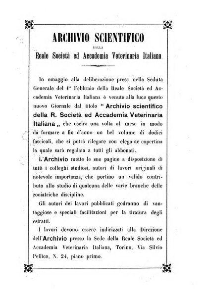 Archivio scientifico della Reale Società ed Accademia veterinaria italiana pubblicazione mensile