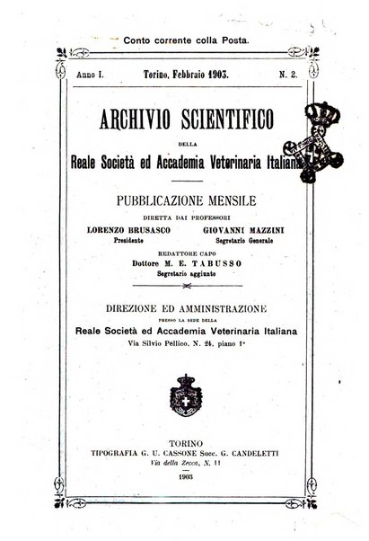 Archivio scientifico della Reale Società ed Accademia veterinaria italiana pubblicazione mensile