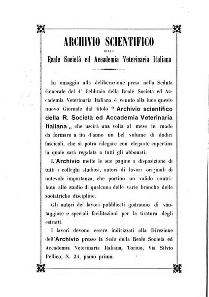 Archivio scientifico della Reale Società ed Accademia veterinaria italiana pubblicazione mensile