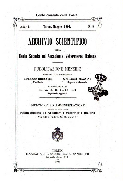 Archivio scientifico della Reale Società ed Accademia veterinaria italiana pubblicazione mensile