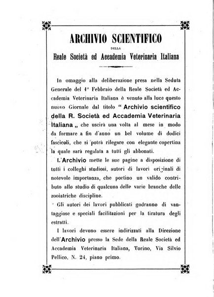 Archivio scientifico della Reale Società ed Accademia veterinaria italiana pubblicazione mensile