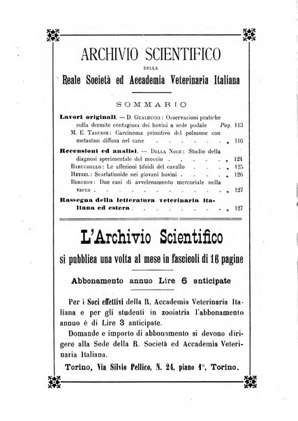 Archivio scientifico della Reale Società ed Accademia veterinaria italiana pubblicazione mensile