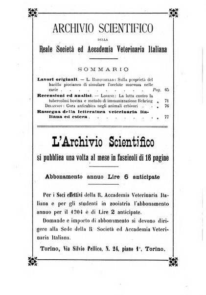 Archivio scientifico della Reale Società ed Accademia veterinaria italiana pubblicazione mensile