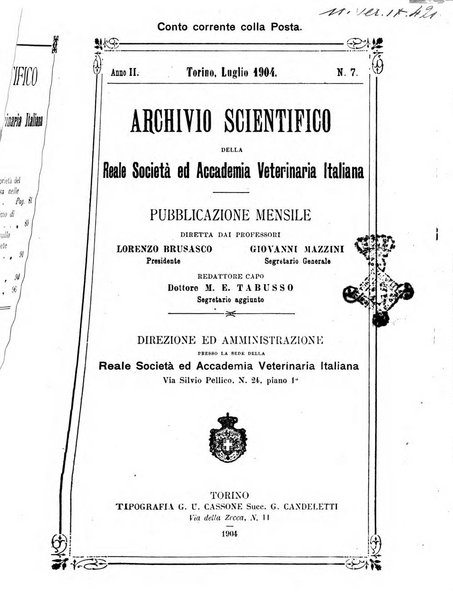 Archivio scientifico della Reale Società ed Accademia veterinaria italiana pubblicazione mensile