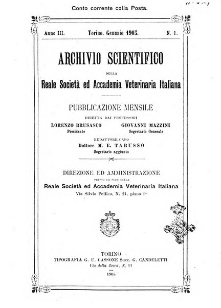 Archivio scientifico della Reale Società ed Accademia veterinaria italiana pubblicazione mensile