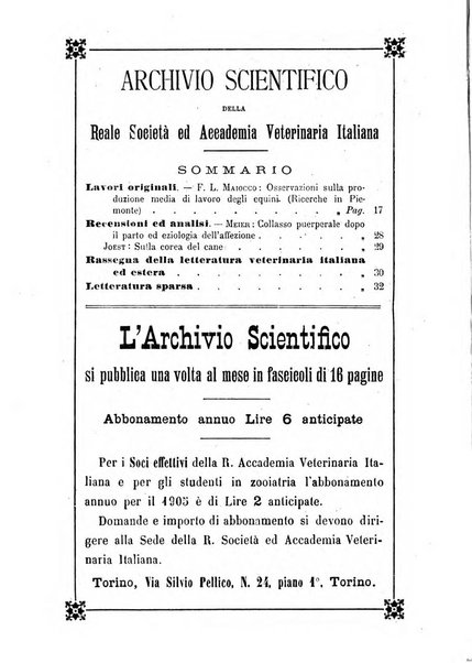 Archivio scientifico della Reale Società ed Accademia veterinaria italiana pubblicazione mensile