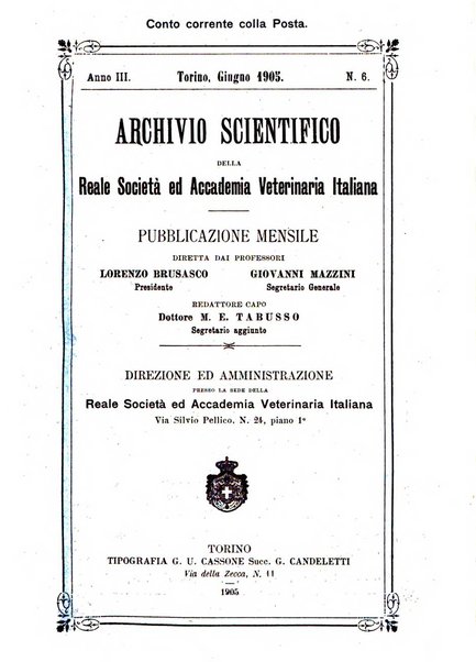 Archivio scientifico della Reale Società ed Accademia veterinaria italiana pubblicazione mensile