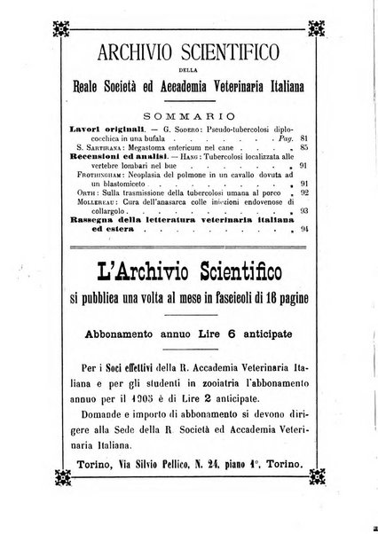 Archivio scientifico della Reale Società ed Accademia veterinaria italiana pubblicazione mensile