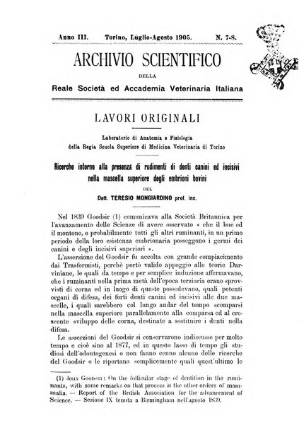 Archivio scientifico della Reale Società ed Accademia veterinaria italiana pubblicazione mensile