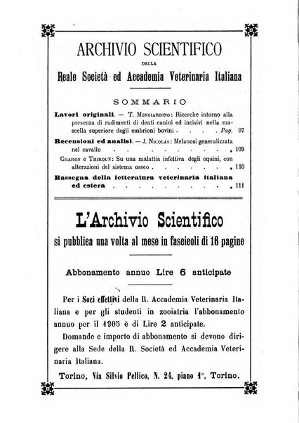 Archivio scientifico della Reale Società ed Accademia veterinaria italiana pubblicazione mensile