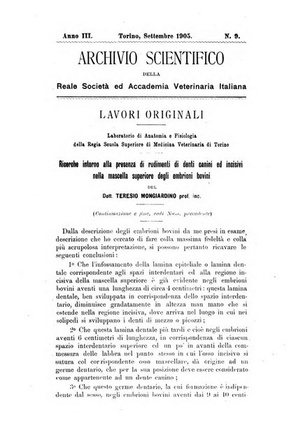 Archivio scientifico della Reale Società ed Accademia veterinaria italiana pubblicazione mensile