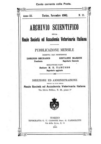 Archivio scientifico della Reale Società ed Accademia veterinaria italiana pubblicazione mensile