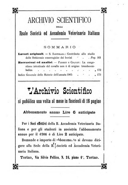 Archivio scientifico della Reale Società ed Accademia veterinaria italiana pubblicazione mensile