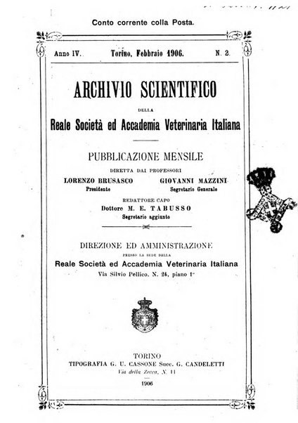 Archivio scientifico della Reale Società ed Accademia veterinaria italiana pubblicazione mensile