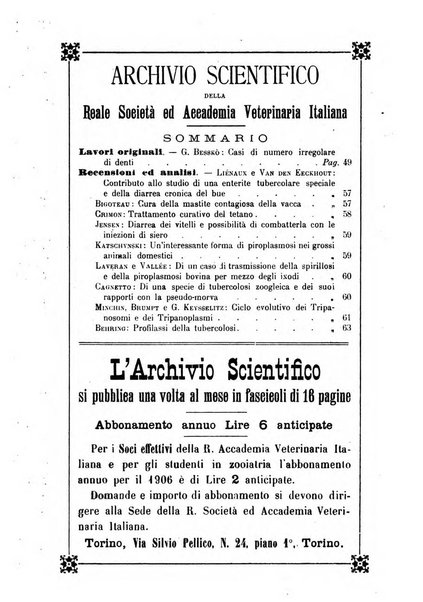 Archivio scientifico della Reale Società ed Accademia veterinaria italiana pubblicazione mensile