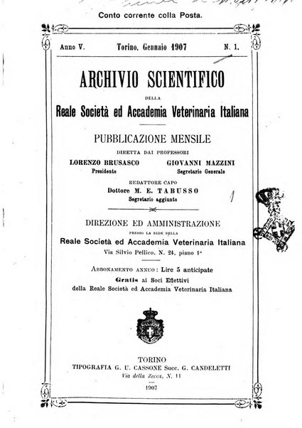 Archivio scientifico della Reale Società ed Accademia veterinaria italiana pubblicazione mensile