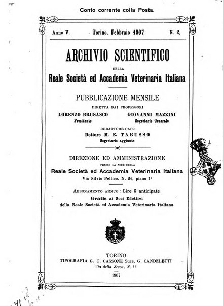 Archivio scientifico della Reale Società ed Accademia veterinaria italiana pubblicazione mensile