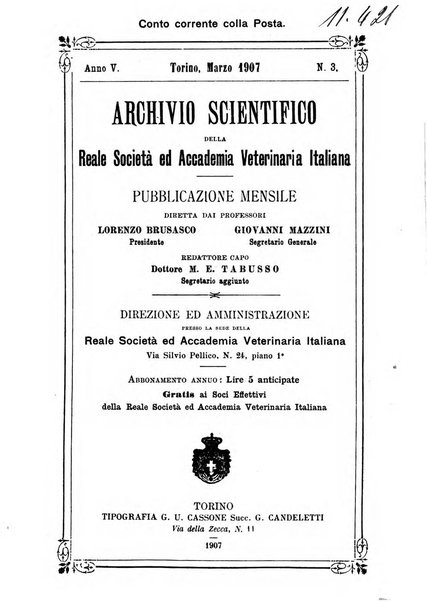 Archivio scientifico della Reale Società ed Accademia veterinaria italiana pubblicazione mensile