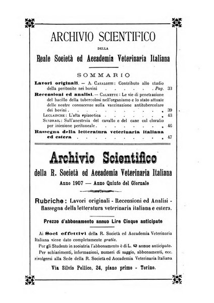 Archivio scientifico della Reale Società ed Accademia veterinaria italiana pubblicazione mensile